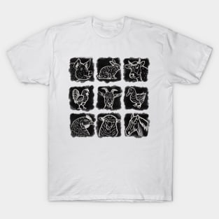 Farm animals b/w T-Shirt